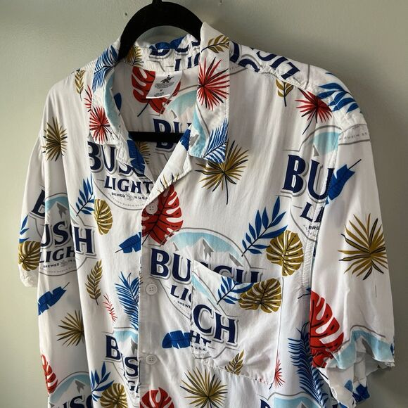 Anheuser Busch Men's Tropical Hawaiian Shirt White, Short Sleeve, Busch Light - Picture 4 of 14